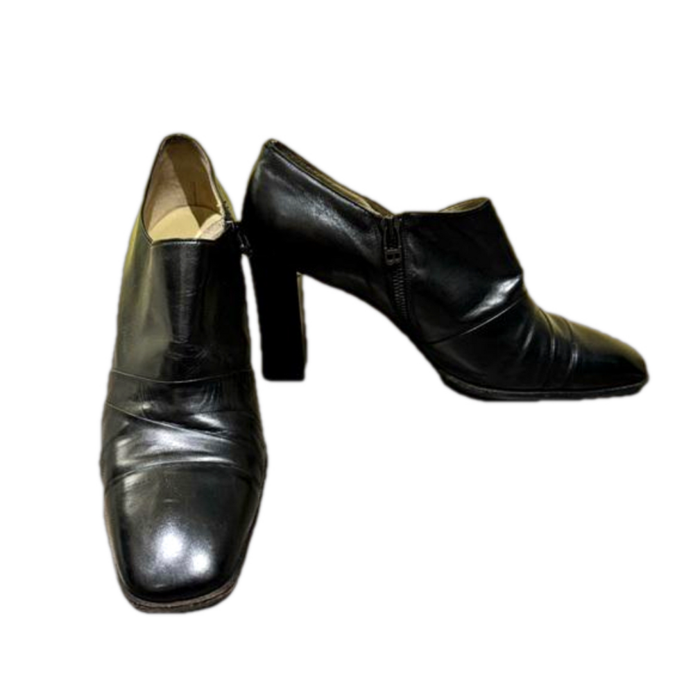 Bally black leather 3.5” bootie heels. Size 8.5